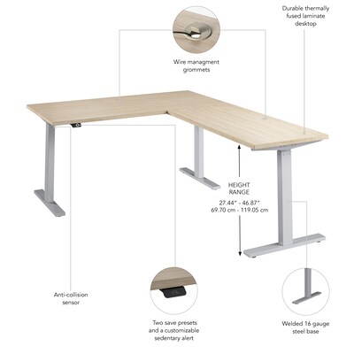 Bush Business Furniture Move 60 Series 60"W L Shaped Adjustable Standing Desk, Natural Elm (M6SL6078NESK)