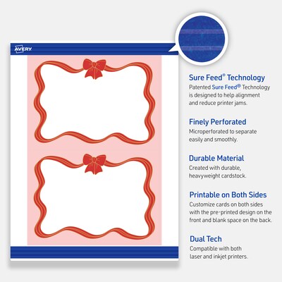 Avery Gold-Pink Bow General Use Blank Cards, White, 20/Pack (S00-FFK)