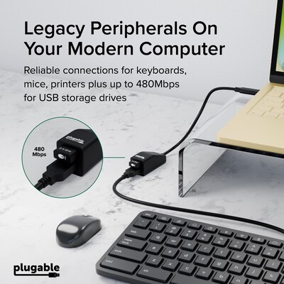 Plugable Universal USB-C to Dual USB-A 2.0 Splitter, Male to Female/Female, Black (USBC-2PORT)