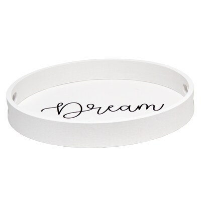 Elegant Designs "Dream" Decorative 13.75" Round Wood Serving Tray w/ Handles, White Wash (HG2013-WDR)