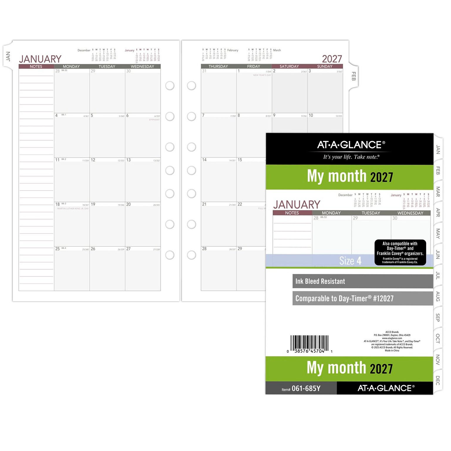 2027 AT-A-GLANCE 5.5 x 8.5 Monthly Planner Refill Pages, White/Gray (061-685Y-27)