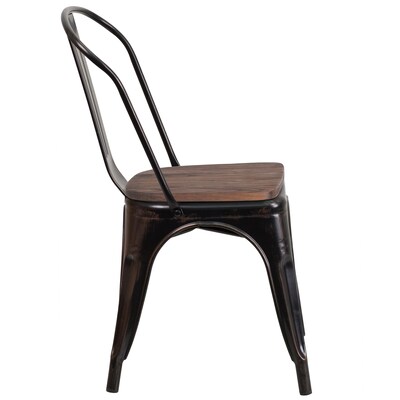 Flash Furniture Luke Contemporary Metal/Wood Stackable Dining Chair, Black-Antique Gold, 4/Pack (4CH31230BQW)