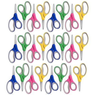 Staples Comfort Grip 5 Stainless Steel Kids Scissors, Pointed Tip, Assorted Colors, 24/Pack (ST63357)
