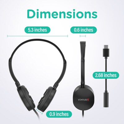 VentureX K22 Stereo Kids Learning Stereo Phone & Computer Headset, 3.5mm & USB-C Adapter (VHPK22BD1)