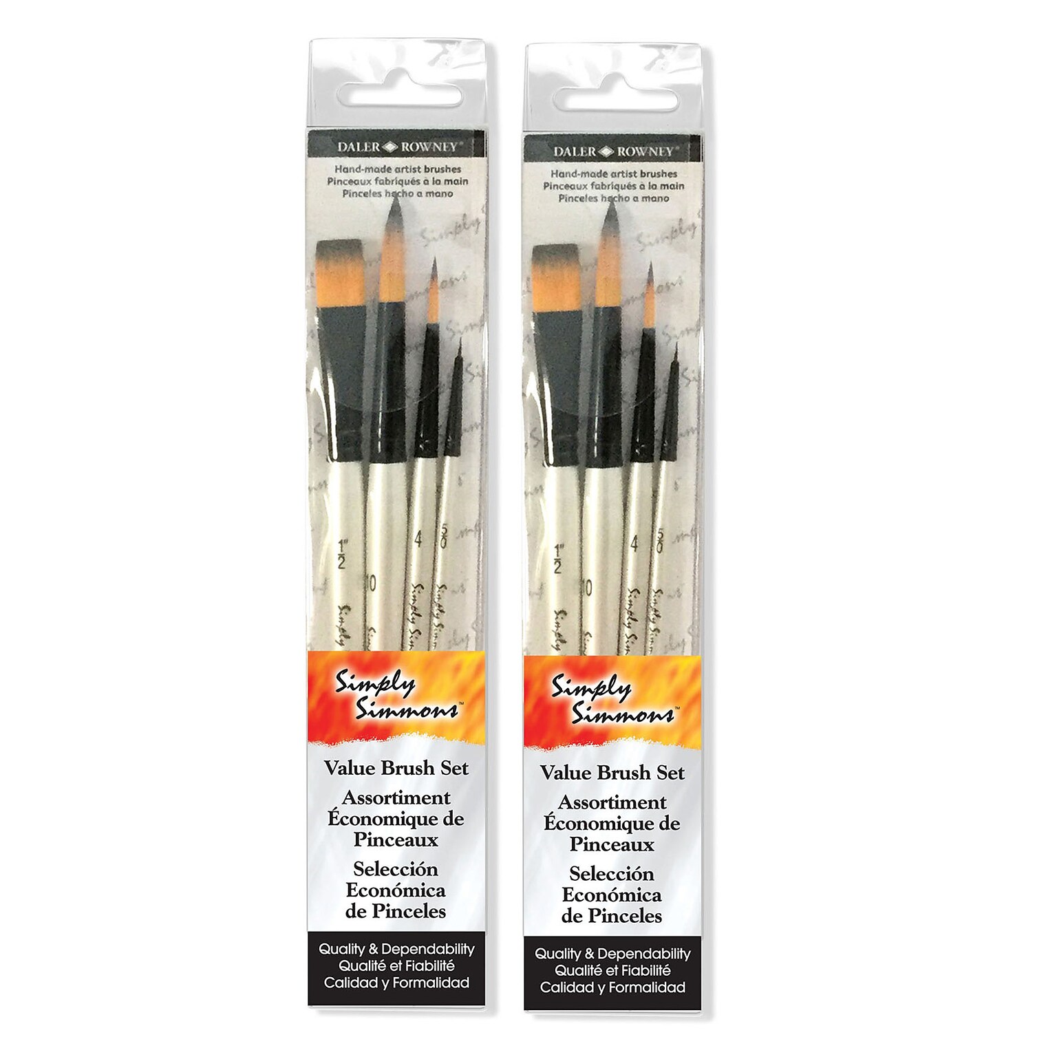 Daler-Rowney Simply Simmons Watercolor Synthetic Brushes, 4/Set, 2 Sets/Bundle (DRWD255400009-2)