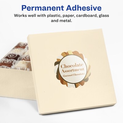 Avery Pearlized Ivory Decorative Edge Multipurpose Labels, 2.5" Dia., Ivory, 225/Pack (94516)