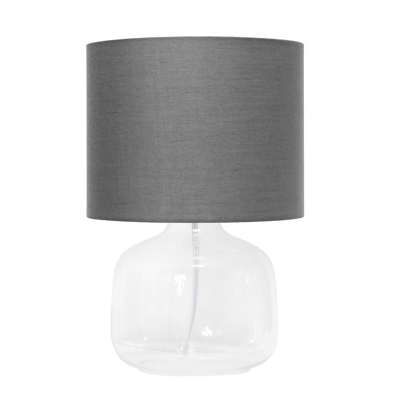 Simple Designs Glass Table Lamp Fabric Shade, Clear with Gray Shade (LT2064-CLG)