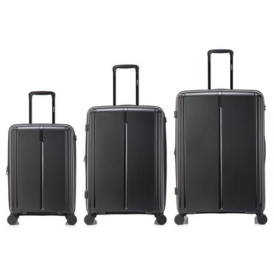 DUKAP Airley 3-Piece Hardside Spinner Luggage Set, TSA Checkpoint Friendly, Black (DKAIRSML-BLK)
