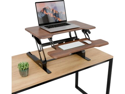 Mount-It! 30W Manual Rectangular Adjustable Standing Desk Converter, Dark Walnut Woodgrain (MI-1500