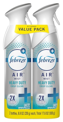 Febreze Odor-Fighting Heavy Duty Air Freshener, Crisp Clean Scent, 2 count, 8.8 oz. (97806)