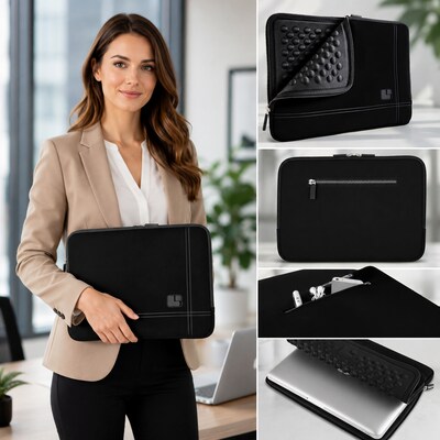 SumacLife 13" Microsuede Laptop Sleeve, Black/Gray (NbkLea679)
