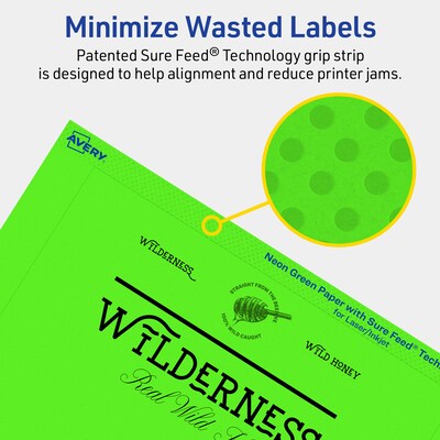 Avery Laser/Inkjet Multipurpose Rectangle Labels, 5" x 7", Neon Green, 160/Box (94258)