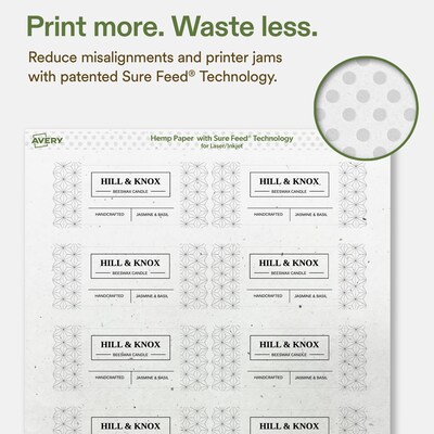 Avery Hemp Rectangle Laser/Inkjet Multipurpose Labels, 1-1/2" x 3-3/4", Off-White (80/Pack)