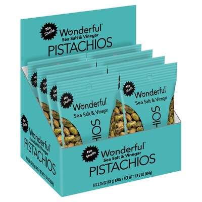Wonderful Pistachios Sea Salt & Vinegar Pistachios, 2.25 oz., 8 Bags/Box (PAR70033)