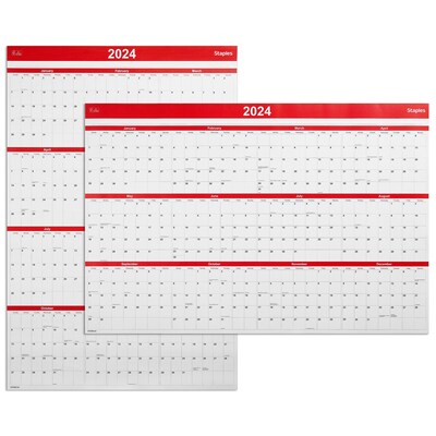 ( case of 2 pack) 2024 Staples 36  x 24  Wall Calendar Red (ST53903-24)