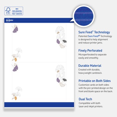 Avery Floral Design General Use Blank Cards, White, 20/Pack (S00-F4J)