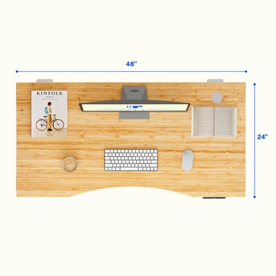 FlexiSpot E7COMMERCIAL 48''W Electric Rectangular Adjustable Bamboo Standing Desk, Bamboo/White (E7WCOMCR4824LBZB)