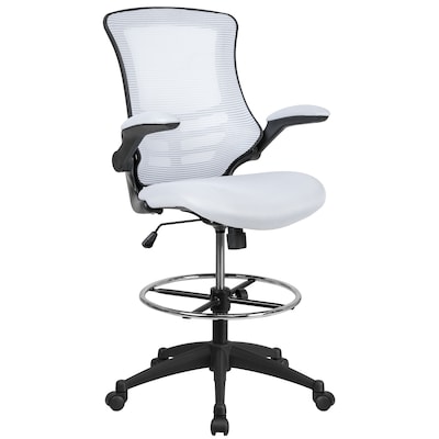 Flash Furniture Mesh Ergonomic Drafting Chair with Adjustable Foot Ring and Lumbar Support, White (B