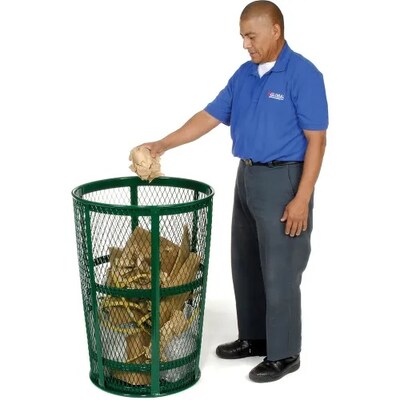 Global Industrial Outdoor Steel Mesh Corrosion-Resistant Trash Can, 48 Gallon, Green (237634GN)