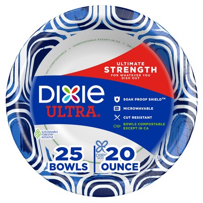 Dixie Ultra Compostable Paper Bowl, 20 oz., 25/Pack (16626)