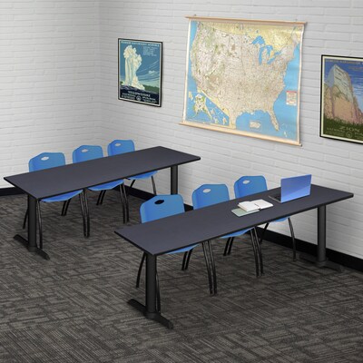 Regency Cain 84 x 24 Training Table- Grey & 3 M Stack Chairs- Blue