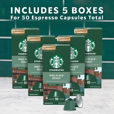 Starbucks Pike Place Roast Coffee Nespresso Original Capsules, Medium Roast, 50/Box (109051)