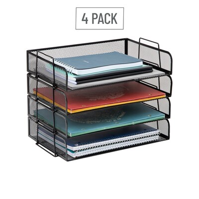 Mind Reader 4-Tier Stackable Paper Desk Tray Organizer, Metal, 4/Pack (DSTACK4-BLK)