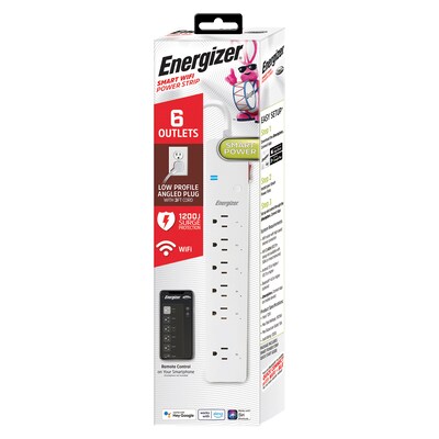 Energizer Connect 6-Outlet Smart Wi-Fi Surge Protector Power Strip, 3 ft., 1,200-Joules, White (EIS3-1004-WHT)