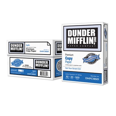 Dunder Mifflin Copy Paper, 8-1/2 x 11, 92 Bright, 20 LB, 8 Reams of 500 Sheets (DMPC18501)