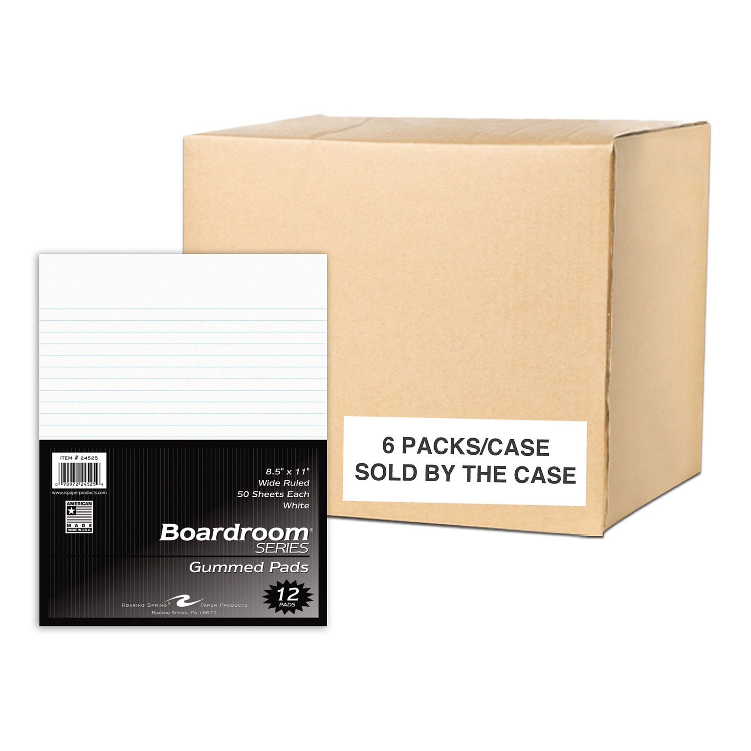 Roaring Spring Paper Products Boardroom Notepad, 8.5 x 11, Wide Ruled, White, 50 Sheets/Pad, 12 Pads/Pack, 6 Packs/Carton