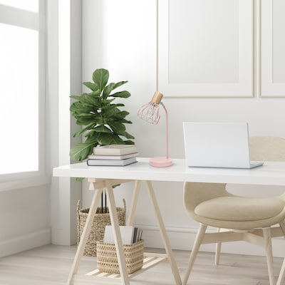 Simple Designs Farmhouse Fusion LED Desk Lamp, 18.19", Light Pink Iron (LD2022-LPK)