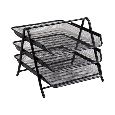 Mind Reader 3-Tier Stackable Paper Desk Tray Organizer, Metal Mesh, Black (3TPAPER-BLK)