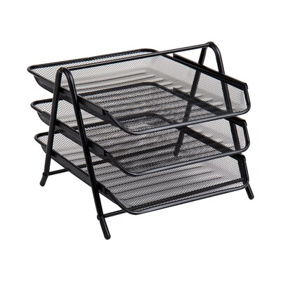 Mind Reader 3-Tier Stackable Paper Desk Tray Organizer, Metal, Black (3TPAPER-BLK)