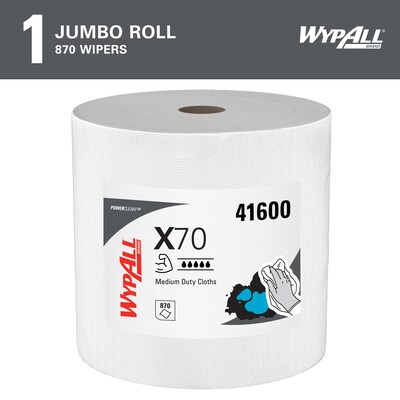WypAll PowerClean X70 Fabric Cleaning Wipers, 13.3 x 13.4, White, 870 Sheets/Roll (41600)