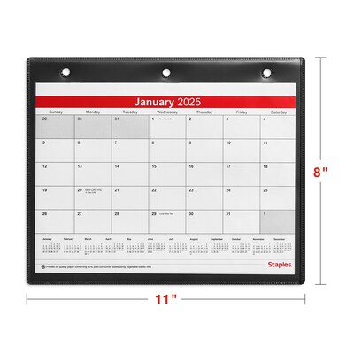 2025 Staples 11" x 8" Wall Calendar, White/Black (ST12949-25)