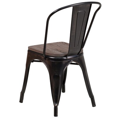 Flash Furniture Luke Contemporary Metal/Wood Stackable Dining Chair, Black-Antique Gold, 4/Pack (4CH31230BQW)