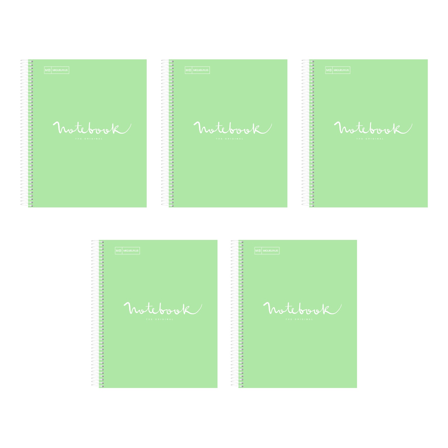 Miquelrius Emotions 1-Subject Notebook, 8.5 x 11, College-Ruled, 80 Sheets, Mint, 5/Pack (48276CS)