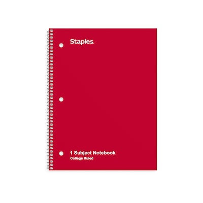 Staples 1-Subject Notebook, 8 x 10.5, College Ruled, 70 Sheets, Red (TR27503)