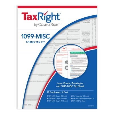 ComplyRight TaxRight 2024 1099-MISC Tax Form Tax Form Set with Envelopes, 4-Part, 10/Pack (SC6103E10