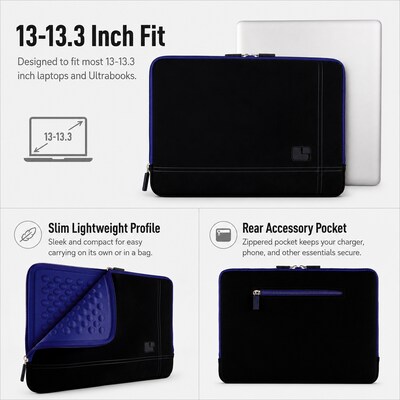 SumacLife 13" Laptop Sleeve, Black/Blue (NBKLEA671)
