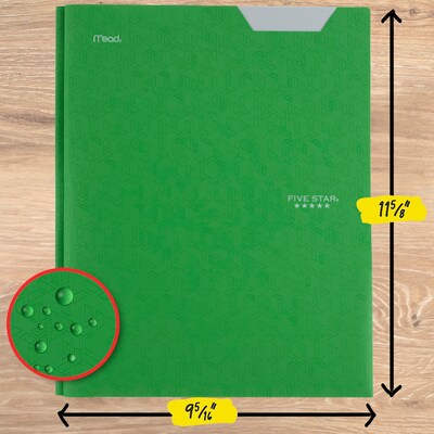 Five Star Stay-Put Plastic 2-Pocket and Prong Folder, Retro Green (340300E)