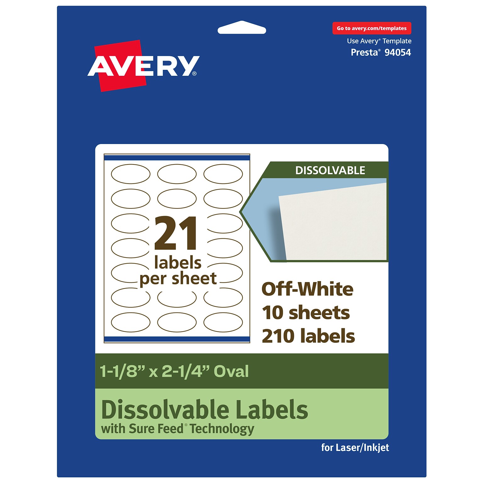 Avery Dissolvable Oval Multipurpose Labels, 1-1/8 x 2-1/4, Off-white, 210/Pack (94054)