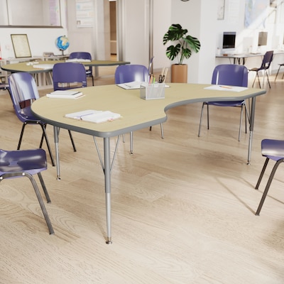 Flash Furniture Wren Kidney Activity Table, 72 x 48, Height Adjustable, Light Natural Top/Silver Frame (XUA4872KDLNTA)