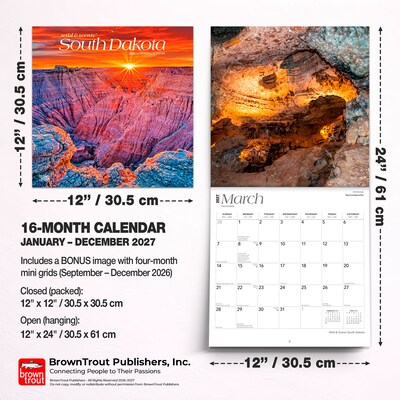 2027 BrownTrout South Dakota Wild & Scenic 12" x 12" Monthly Wall Calendar (9798330714520)