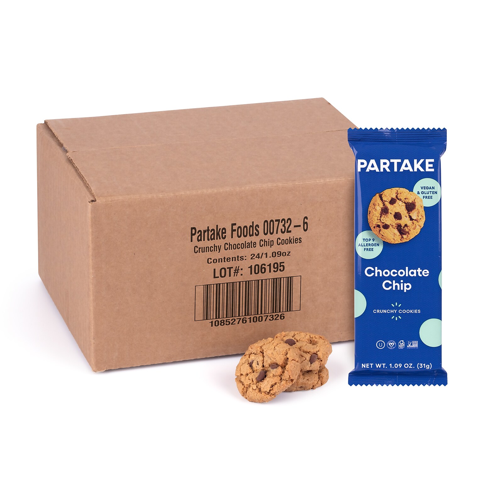 Partake Gluten Free Crunchy Chocolate Chip Cookie Snack Pack, 1.09 oz., 24/Pack (220-02417)