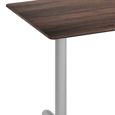 Flash Furniture Acadia Wooden Dining Table with T-Bases, 30"D x 48"W, Dark Brown/Silver Base (ST3048WBRT0522S)