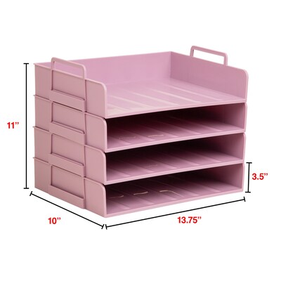 Staples Plastic Side Loading Stackable Letter Tray, Letter Size, Dusty Pink, 4/Pack (ST63888)