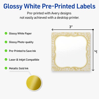 Avery Square Laser/Inkjet Multipurpose Labels, 3 x 3, White, 60/Pack (19479371074)