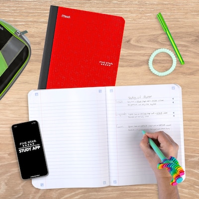 Five Star Composition Book Plus Study App, Wide Ruled, 80 Sheets, 7.5" x 9.75", 4 Pack, Assorted Colors (950033B)