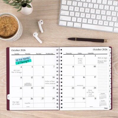 2027 Mead Essentials 7" x 8.75" Calendar Year Monthly Planner, Plastic Cover, Burgundy (CRM8305027)